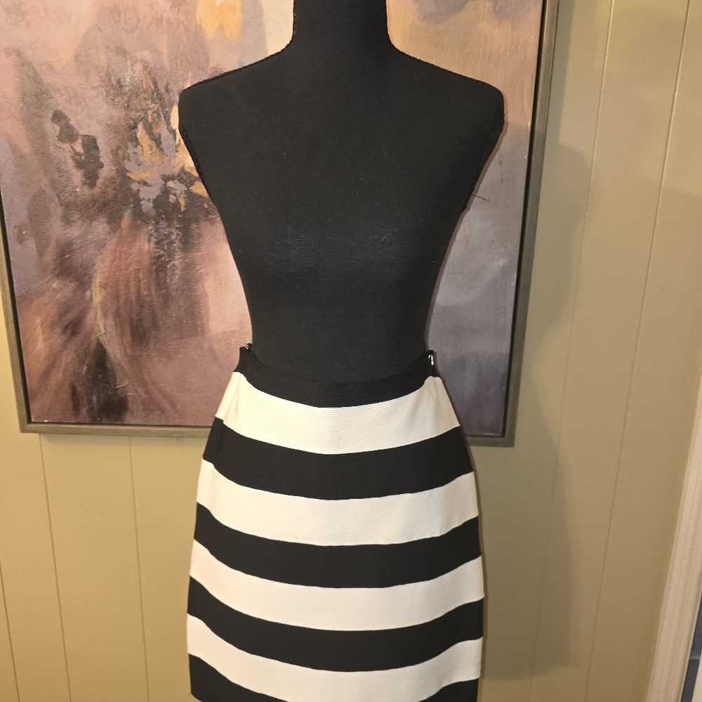 Michael Kors Black and Cream Striped Pencil Skirt